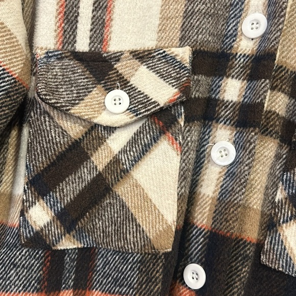 Casual Shacket Brushed Plaid Long Sleeve Flannel Lapel Buttons Pocketed Top - Picture 7 of 11